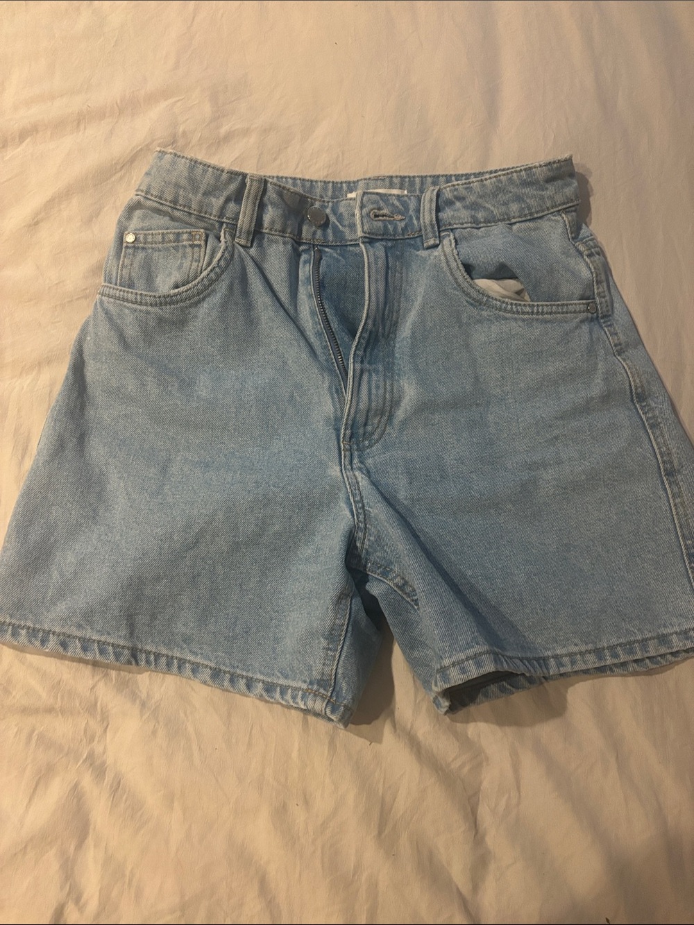 Zara Light Blue High-Waist Denim Shorts